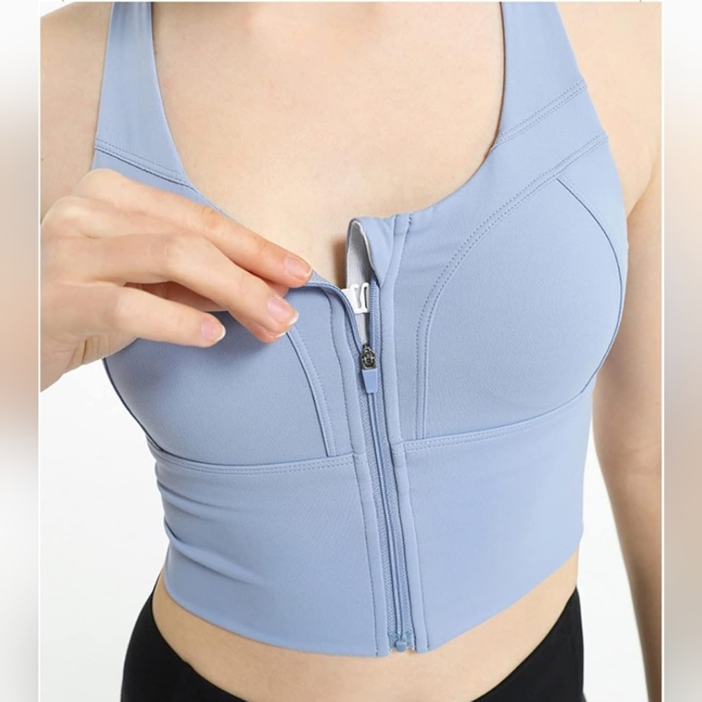 Zipper Front Sports Bras for Women Criss-Cross Back Padded Workout Small